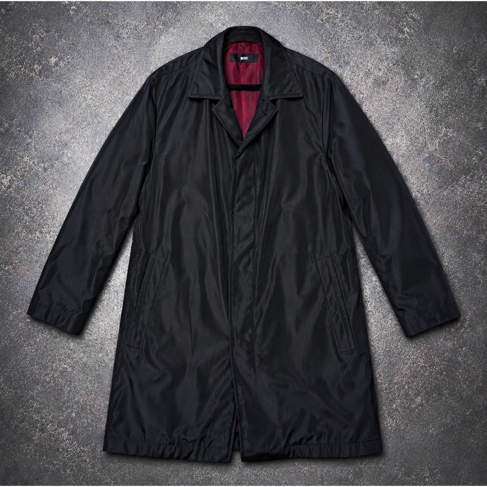 BOSS Hugo Boss Mens Black Long Overcoat Button Front Lined Pockets Point 49